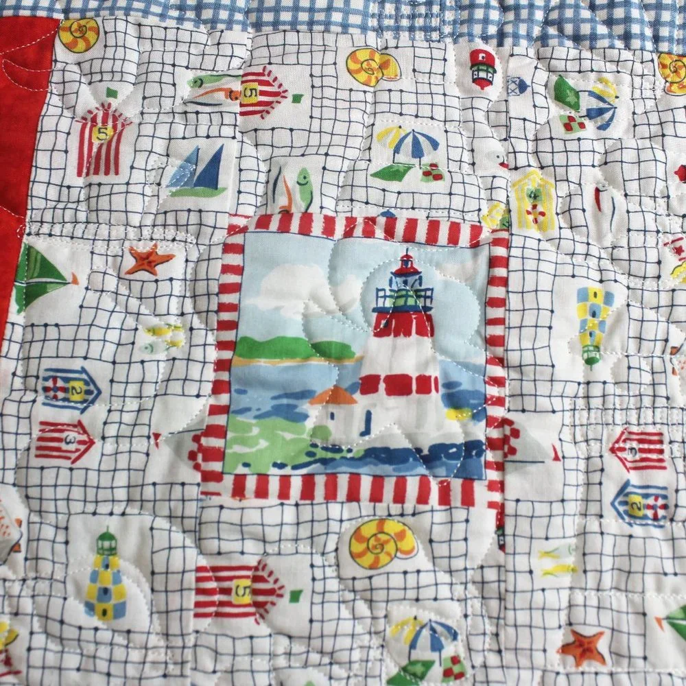 Vintage Handmade Patchwork Quilt Cotton Beach Ocean Seaside Theme